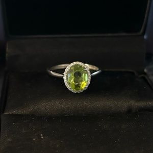 Peridot Ring with Diamond Halo